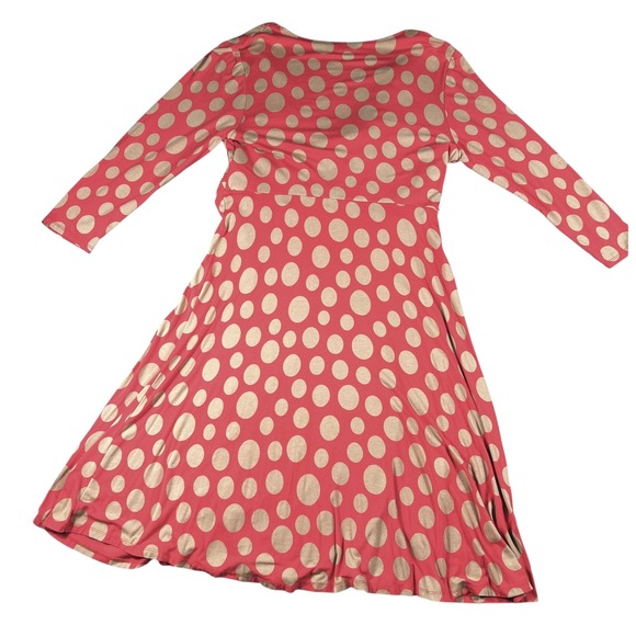 Boden Rosebery Dots Wrap Midi Dress Coral Tan Size US 16R Career Workwear Casual - Picture 6 of 11
